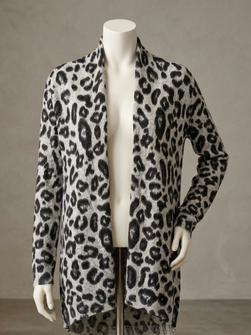 H&M Black and White Leopard Open-Front Cardigan